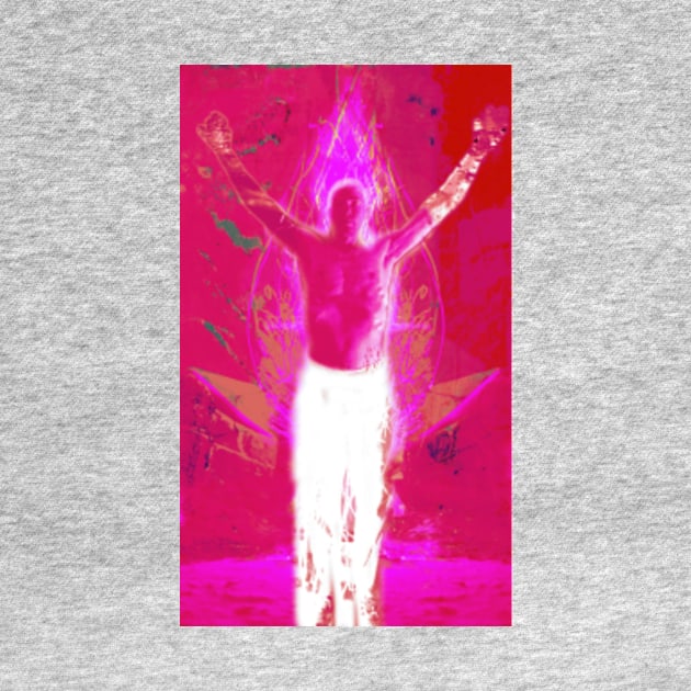 Portrait, digital collage and special processing. Shirtless man, stands. All chakras opened. Mystic. Bright, strong pink. by 234TeeUser234